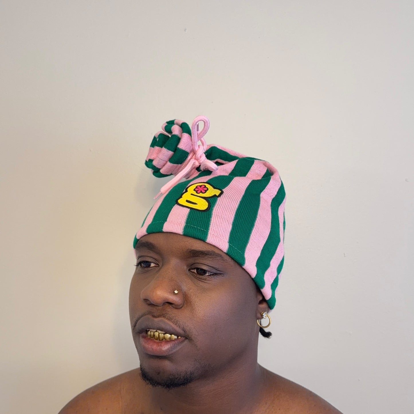 pink/green pinstripe beanie