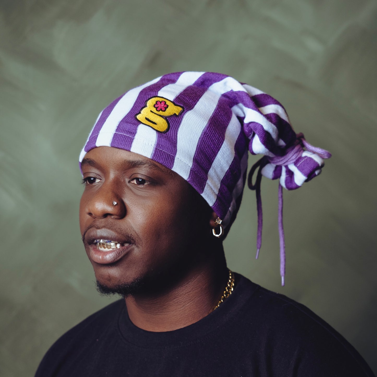 purple pinstripe beanie