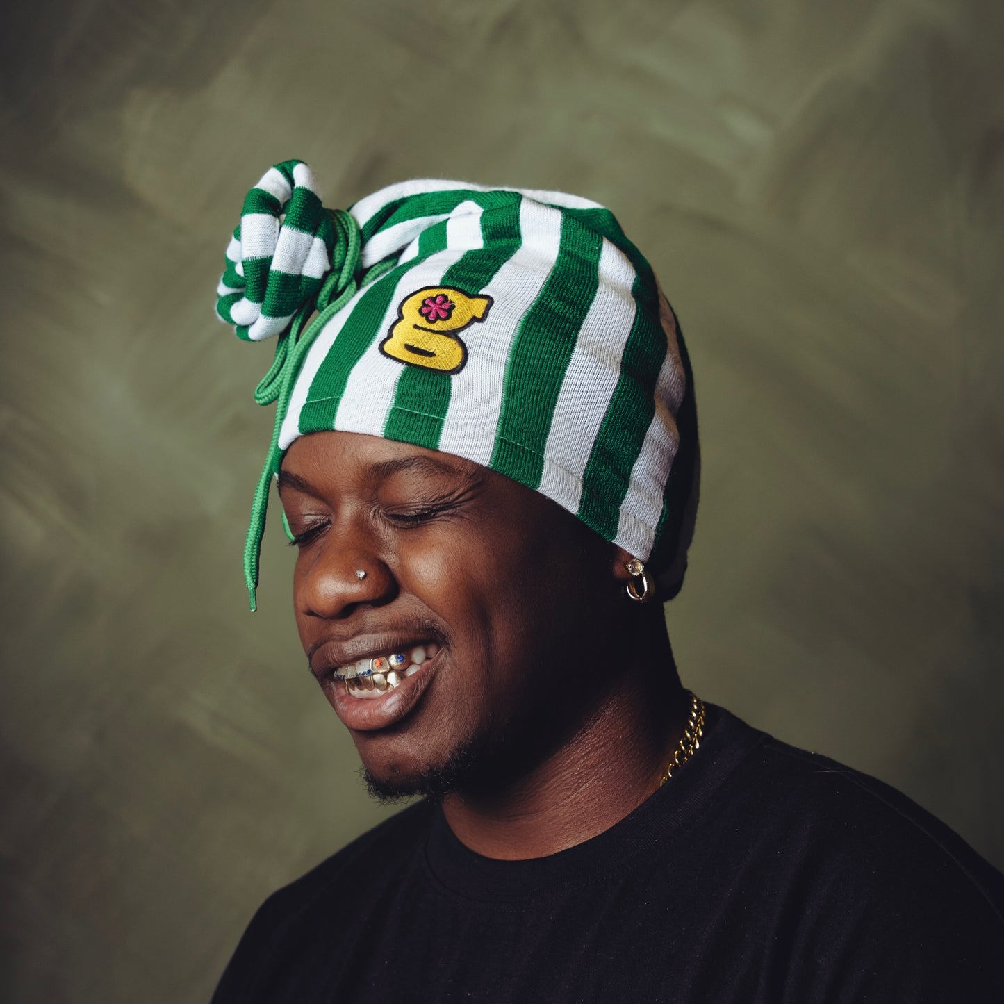 green pinstripe beanie