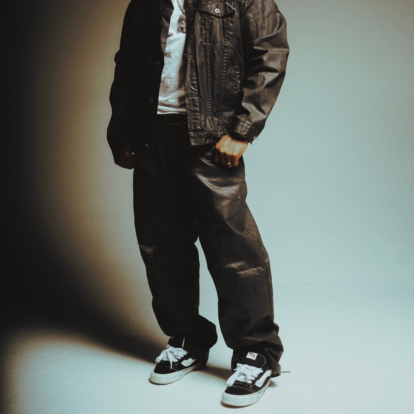 charcoal black wax denim