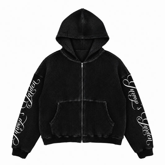 signature waffle knit zip-up